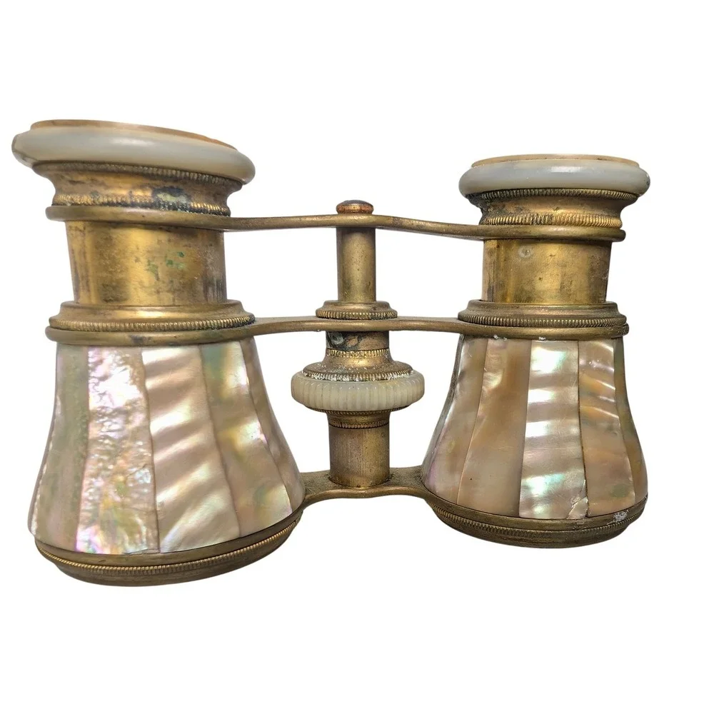 Antique French Mother of Pearl Brass Opera Glasses Le Souverain Paris Binoculars